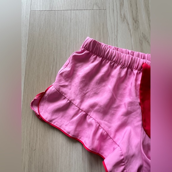 Victoria's secret sleep shorts pink satin red drawstring ruffled pajama bottoms - Picture 4 of 6